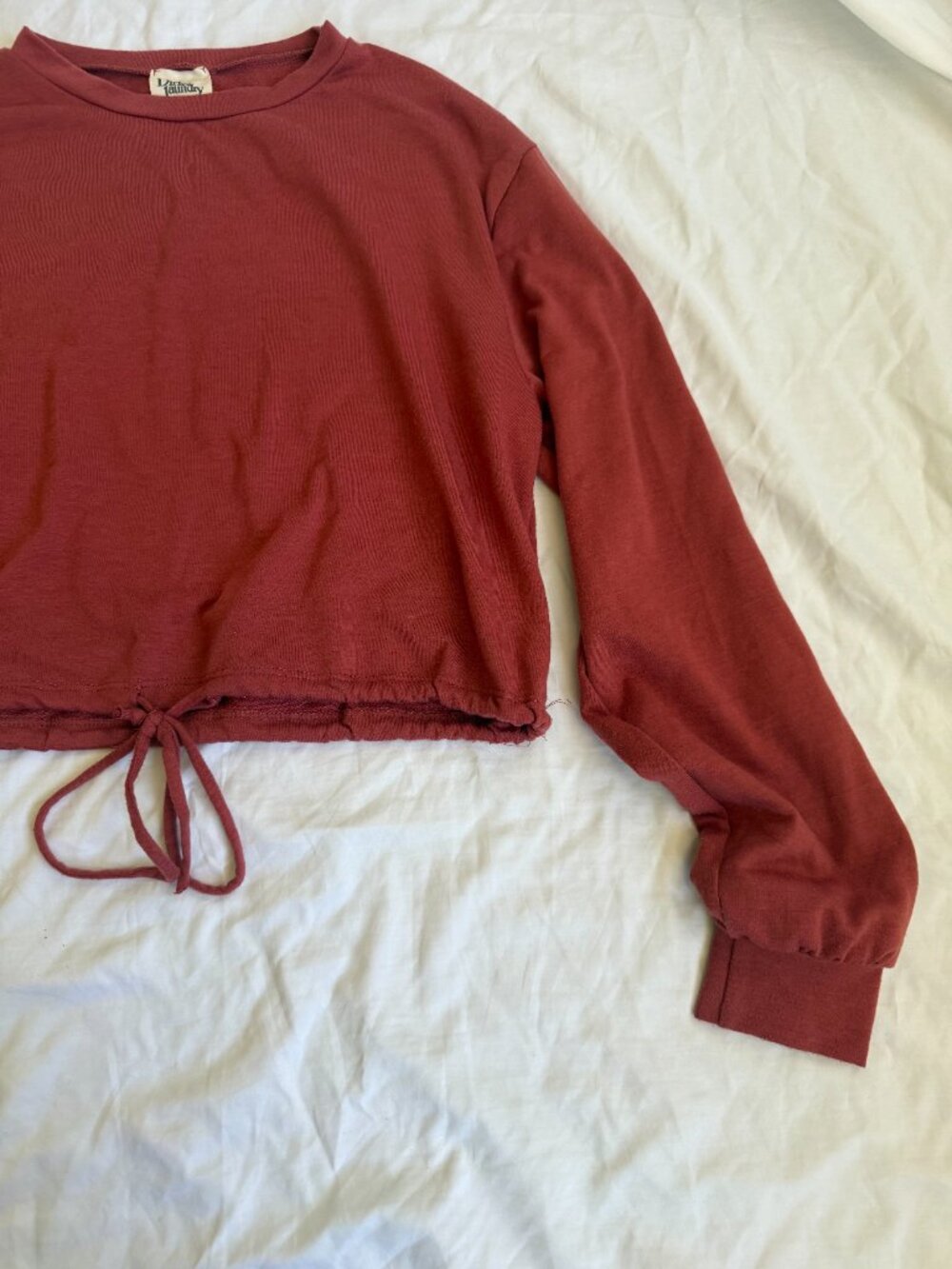 Dirtee Laundry Red Cropped Sweatshirt Long Sleeve Women's Drawstring Pullover - Picture 5 of 10